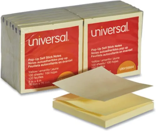 Vista 2 de Bloc de notas autoadhesivas plegables con abanico, 3 x 3, amarillo, 100 hojas, paquete de 12