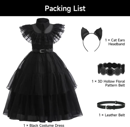 Vista 7 de Hellet Vestido de disfraz negro para niñas, vestido de princesa para familia, fiesta de Halloween, cosplay, vestido negro