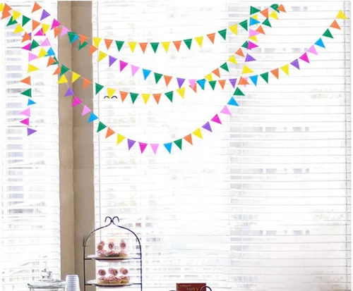 Vista 3 de Banderines de papel con bandera triangular multicolor de 26 pies para decoración colgante de fiesta de boda, 2