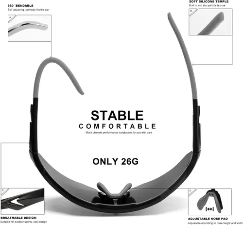 Vista 5 de SEKKAF Gafas de sol deportivas polarizadas para hombres y mujeres, protección UV, ligeras, para correr, ciclismo, almohadillas antideslizantes
