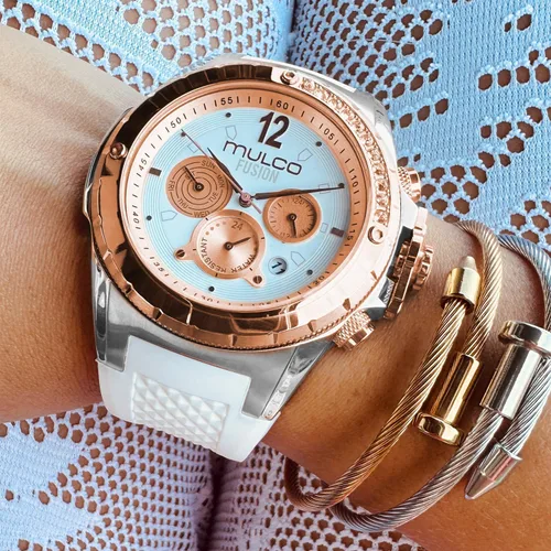 Vista 9 de MULCO Watches for Women-Blue Marine, Silver Stainless Steel Case with Silicone Wrist Band, Quartz Multifunction Movement,Large Analog Display