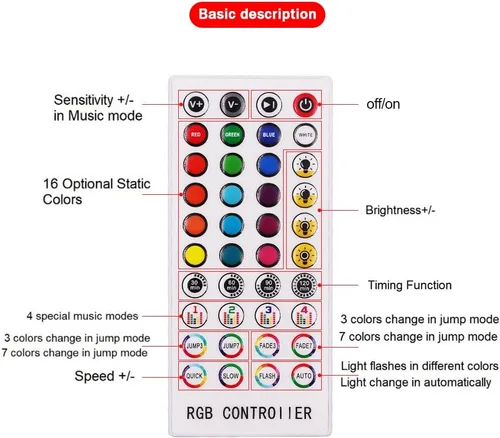 Vista 5 de AC 110-130V 1500W Bluetooth Música IR Control remoto RGB controlador con 40 teclas remoto para 5050 2835 LED Neon Rope Strip Light