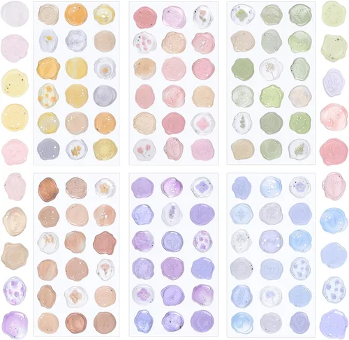 Vista 10 de Calcomanías de sello de cera ámbar transparente, 54 piezas de sellos de sobres con temática floral, calcomanías adhesivas para Navidad, invitaciones