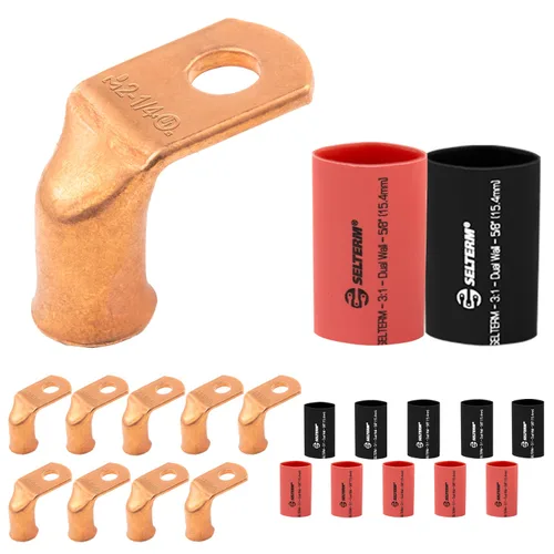 Vista 42 de SELTERM - 5 terminales de anillo resistentes para cable de batería, calibre 1/0 AWG, pernos de 1/2 pulgadas, terminales de calibre 0, ojales