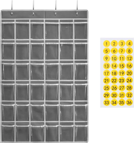 Vista 11 de SAVERHO Organizador de bolsillos con 36 bolsillos transparentes para el aula, organizador de bolsillos para sostener teléfonos celulares
