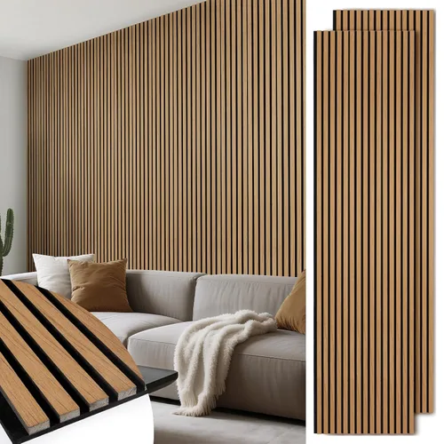 Vista 17 de Paneles de listones de madera acústica, paneles de pared de madera insonorizados, panel acanalado 3D para decoración de pared interior, sala