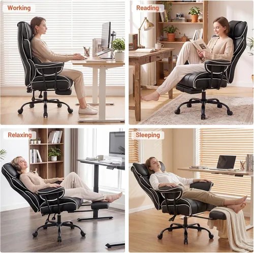 Vista 7 de Silla de oficina ejecutiva reclinable grande y alta, cuero Negro