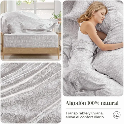 Vista 6 de Comfort Spaces Sábanas de percal 100% algodón, tamaño individual XL, 3 Adelia Gris