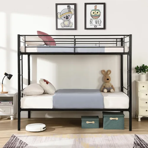 Vista 4 de Litera de metal individual sobre cama individual para niños, niñas, adolescentes y adultos, base de cama de tamaño individual con barandilla