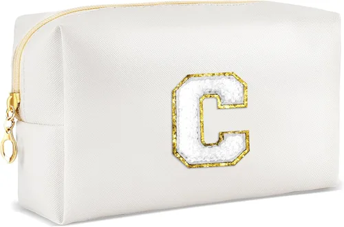 Vista 41 de URSKYTOUS Regalos para niñas, bolsa de maquillaje con inicial, bolsa de cosméticos personalizada con cremallera, bonita bolsa de aseo de viaje, Azul