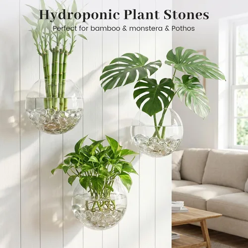 Vista 4 de FUTUREPLUSX - 50 cuentas de vidrio transparente, canicas planas para rellenos de jarrón Guijarros decorativos de cristal, rocas, pecera