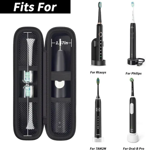 Vista 2 de Funda rígida de viaje para cepillo de dientes compatible con Oral-B Pro 1000, 2000, 3000, 3500, 1500/ para cepillo de dientes eléctrico Philips
