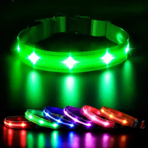 Vista 8 de MASBRILL Collar de perro con luz LED - Recargable, resistente al agua, intermitente, collar brillante para caminar por la noche