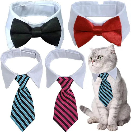 Vista 12 de Disfraz de 4 piezas para mascotas, perro, gato, corbatín para mascotas, collar formal ajustable para gatos, perros pequeños, accesorios de aseo