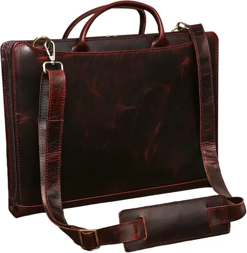 Vista 13 de Organizador de cuero genuino, maletín profesional de cuero de negocios con correa, 14 × 10.5 pulgadas personalizado Padfolio de cuero con asa, negro