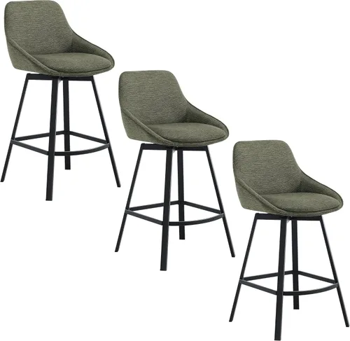 Vista 10 de Flouki Taburetes de bar con altura de mostrador, juego de 3 taburetes de bar giratorios negros para isla de cocina, taburetes de mostrador modernos
