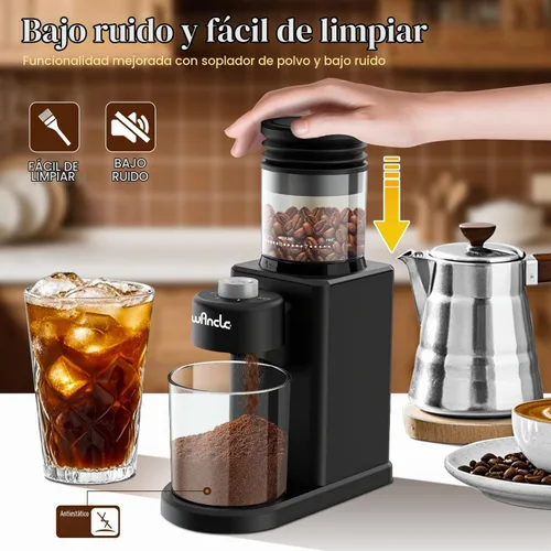 Vista 5 de Wancle Molinillo de café cónico eléctrico – Molinillo de café automático compacto de 200 W con 25 ajustes ajustables, molinillo de café expreso