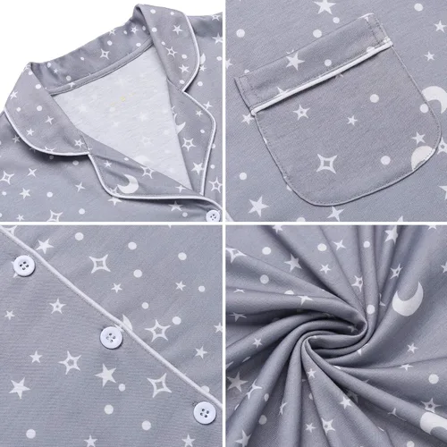 Vista 86 de Samring Camisón de pijama para mujer, manga corta/larga, con botones, camisón para dormir, camisón para novio, talla XXL
