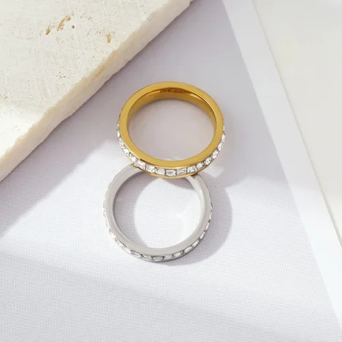 Vista 8 de Delicados anillos de circonita cúbica para mujer, chapados en oro de 18 quilates, con circonita cúbica simple, anillo de amor eterno, anillos