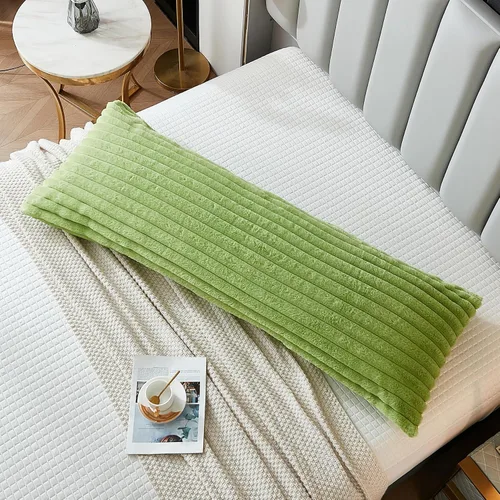 Vista 24 de Juego de 2 fundas de almohada para cama tamaño king, fundas de cojín rectangulares lumbares con diseño de rayas, forro de piel de conejo sintética