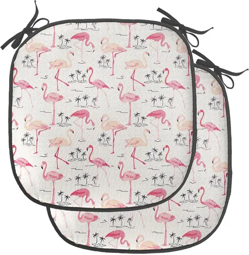 Vista 43 de Ambesonne Flamingo - Cojín de asiento para silla, diseño de fantasía exótica con elementos de vida silvestre hawaiana en colores pastel, acolchado