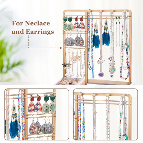 Vista 2 de Teamkio Árbol de joyería con caja de almacenamiento blanca grande organizador de joyas de mesa árbol de exhibición para collares anillos pulseras
