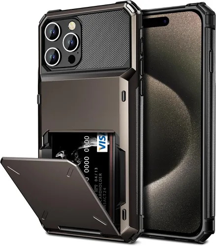 Vista 10 de Vofolen Funda compatible con iPhone 15 con soporte para tarjetas, funda de doble capa de 4 tarjetas, resistente a prueba de golpes, ranura