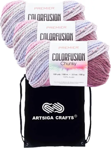 Vista 12 de Premier Yarns Colorfusion Chunky Autumn Sky 1174-02 (3 madejas) Same Dyelot Chunky Bulky #5 - Hilo de tejer suave 100% acrílico con 1 bolsa