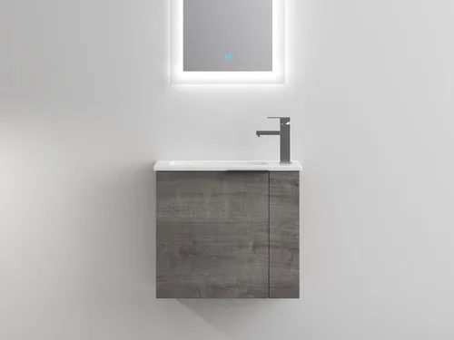 Vista 15 de Tocador de baño flotante de 12 pulgadas con fregadero, tocador de pared de 12 pulgadas, tocador de esquina, con 1 puerta y lavabo de cerámica