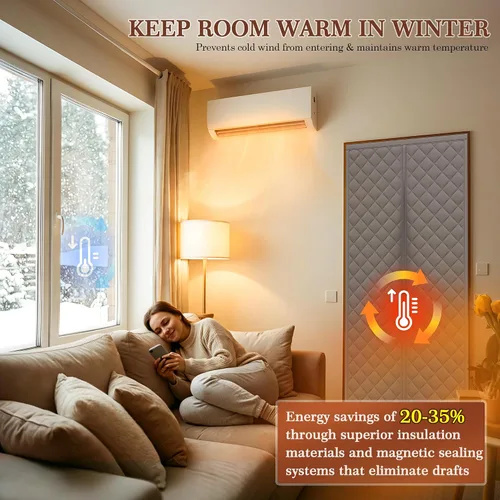 Vista 3 de Yotache - Cortina magnética aislada térmica para puerta, se adapta a puertas de 28 x 78 pulgadas, cortina de 30" x 80", material Oxford resistente a