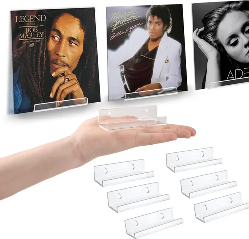 Vista 7 de Soporte para discos de vinilo acrílico de 7 pulgadas, soporte transparente para álbum de pared de CD, estantes flotantes invisibles para discos
