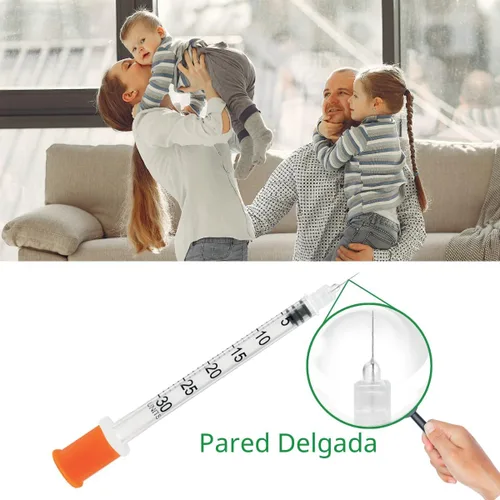 Vista 6 de GLUCO-CARE - Jeringas de 0.3 ml/cc, 30G x 5/16’’ (8mm), tapa naranja, 100/caja