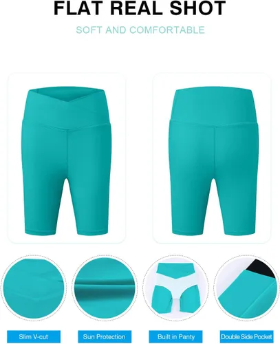 Vista 7 de Aleumdr Pantalones cortos de natación de 5 pulgadas para mujer, cintura alta, control de abdomen, pantalones cortos de natación con bolsillos UPF 50+