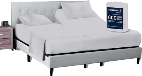 Vista 32 de SGI bedding Sábana Queen de 28 pulgadas con cabecera flexible y parte superior dividida, 100% algodón egipcio - 600 número de hilos, sábanas