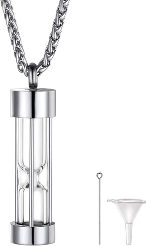 Vista 275 de FindChic Collares personalizados con urna para cenizas, barra vertical, gato, luna, reloj de arena, garra de perro, acero inoxidable, chapado en oro