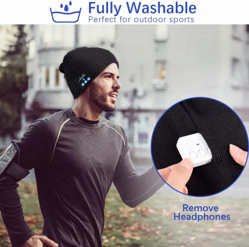 Vista 5 de EverPlus Gorro Bluetooth para hombre regalos para mujer sombrero Bluetooth gorro para auriculares negro