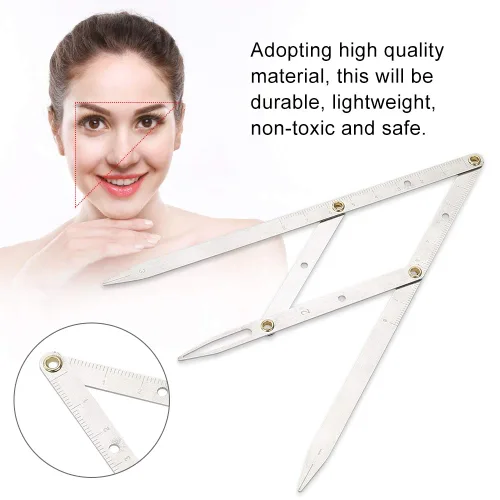 Vista 3 de Mavis LAVEN Regla de la plantilla de cejas, calibradores medios de oro Microblading Caliper Ratio Regla de medida de la ceja Regla de medida