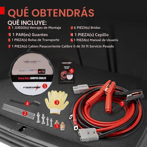 Vista 9 de FIERYRED Cables de puente de conexión rápida de calibre 0 de 30 pies, cables de refuerzo resistentes de 1200 A con bolsa de viaje, cable de arranque