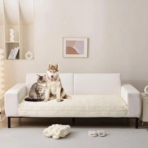 Vista 12 de HANDONTIME Funda de sofá de algodón suave apta para mascotas, elegante funda de sofá para mascotas con bordado, protector de sofá para perros