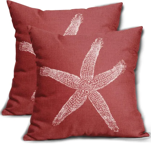 Vista 12 de Sweetshow Juego de 2 fundas de almohada cuadradas de lino con estrellas de mar negras de 16 x 16 pulgadas, decoración náutica costera de playa