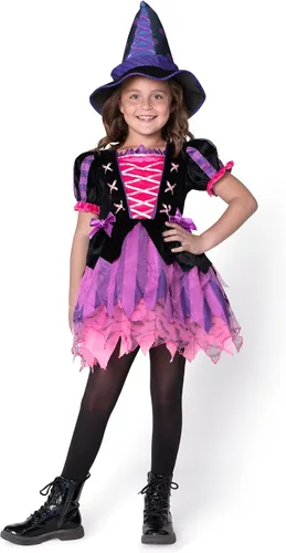Vista 6 de Spooktacular Creations Disfraz de bruja rosa iluminado con sombrero para niñas, peatones para disfraz de Halloween