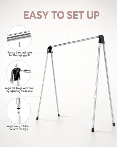 Vista 5 de TOOLF Tendedero plegable para ropa, de acero inoxidable, portátil, para interiores y exteriores, de gran capacidad