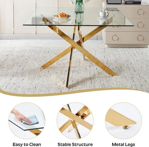 Vista 7 de 36-Inch Square Glass Dining Table Set with 4 Faux Leather High-Back Chairs - Modern Metal Cross-Leg Table with Comfortable C-Leg Seats for Modern