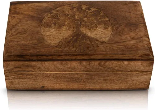 Vista 2 de Gran regalo de cumpleaños, caja de joyería decorativa de madera hecha a mano, organizador de joyas tallado en árbol de la vida, caja de recuerdos