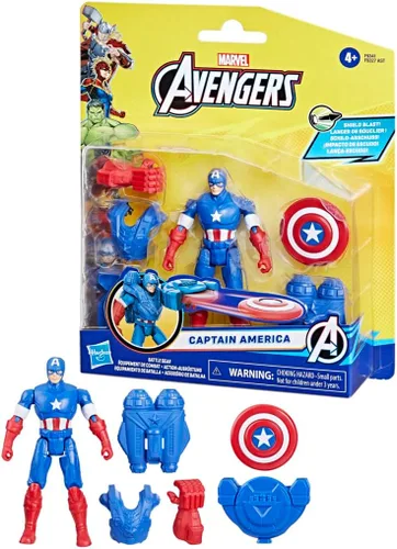Vista 2 de Marvel Epic Hero Series Battle Gear - Figura de acción del Capitán América, 4 pulgadas, juguetes de superhéroes de los Vengadores para niños a