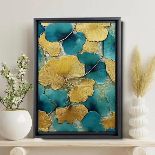 Vista 2 de Gold Turquoise Ginkgo Leaf Print, Captivating Plants Wall Art, Ginkgo Biloba Leaf Print Painting, Embrace the Serenity of Nature