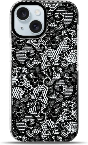 Vista 19 de NITITOP Funda para iPhone 13 Pro con flores de encaje transparente - Negro