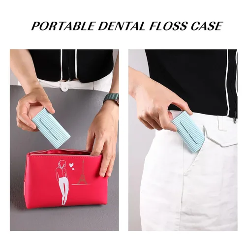 Vista 4 de Estuche portátil para hilo dental, almacenamiento de 10 palillos para adultos en caja. La mejor herramienta para la limpieza de dientes y el cuidado