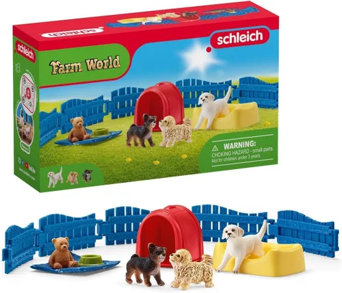 Vista 13 de Schleich Farm World Puppy Pen - Juego educativo de 13 piezas para niños de 3 a 8 años