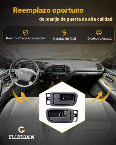 Vista 5 de Gledewen Manijas de Puerta Interior con Bisel (Par), Compatible con Toyota Tundra 2000-2006, Gris Oscuro, Conductor Delantero Izquierdo y Pasajero
